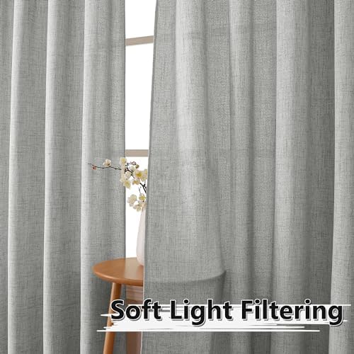 Tollpiz Linen Curtains Living Room Rod Pocket Semi Sheer Curtain