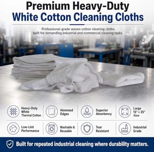 New Heavy-Duty White Cotton Cleaning Cloths, 15" x 25", 50 lb Box