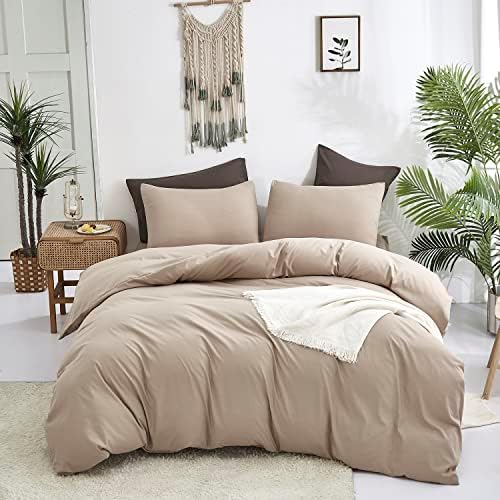 KAREVER Taupe Comforter Queen Khaki Bedding Set Women Soft Dark