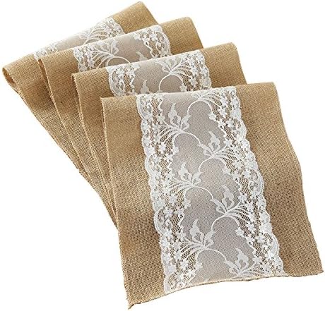 3 Pack 12X108 Inches Natural Burlap Lace Hessian Table Runner Vintage
