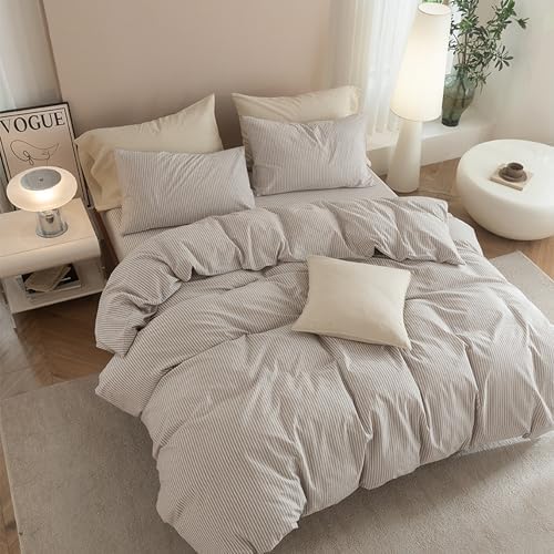 JIYUAN Oversized Queen Washed Cotton Duvet Cover Set Linen-Like