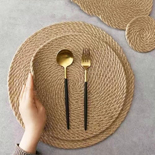 8PC Dining Table Placemats Round, 11.82 Inches Khaki Kitchen Placemats