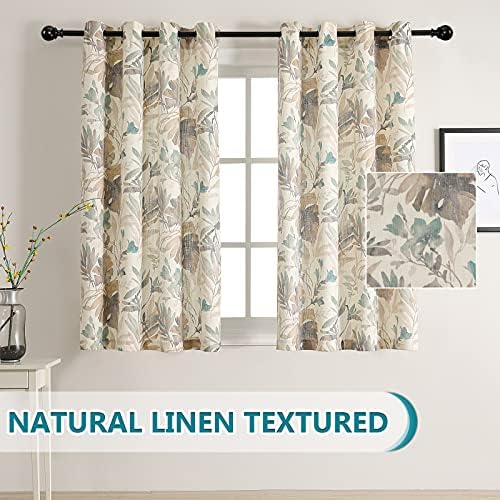 MYSKY HOME Floral Curtains Linen Style Curtains 63 Inch Length Semi