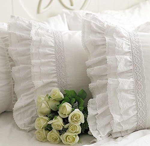 Ruffle Frill and Lace 100% Cotton White Duvet Cover Set (King)
