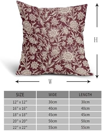 Burgundy Vintage Floral Pillow Covers 18x18 Inch Set of 2 Neutral