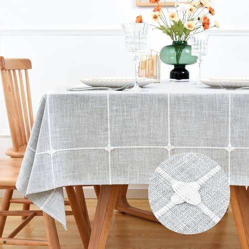 NEWISHER Farmhouse Embroidered Plaid Tablecloth Square 70 x 70 Inch