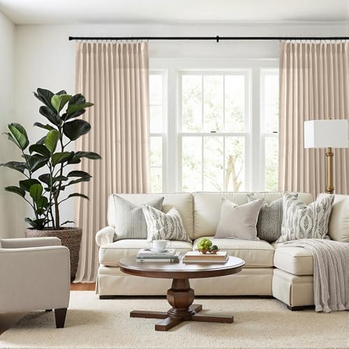MIULEE Natural Beige Pinch Pleated Linen Curtains 2 Panels 40W x 84L