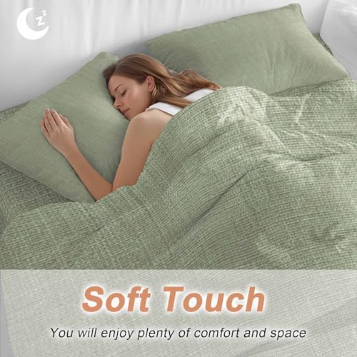 Sage Green Burlap Texture Duvet Cover Set, Farmhouse Vintage Sage