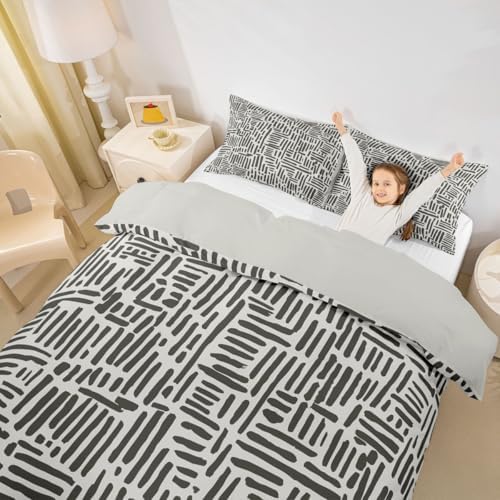 jejeloiu Gray and Beige Duvet Cover Queen Size Brushstroke Print