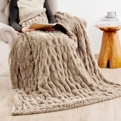 Home Soft Things Stretchy Solid Color Faux Fur Throw with Micromink