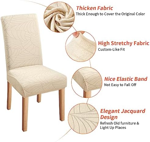 Fuloon Chair Covers for Dining Room 4 Pack, Solid Stretch Dining Chair