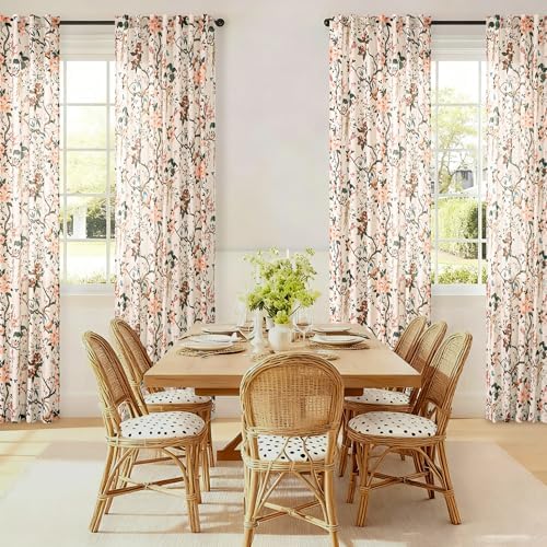 120 Inch Floral Bird Curtains for Living Room 2 Panels Set Sand Tan