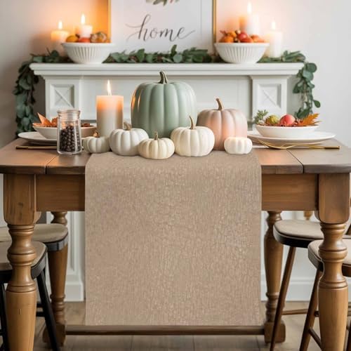 Beige Table Runner 108 Inches Long, Farmhouse Solid Textured Rustic