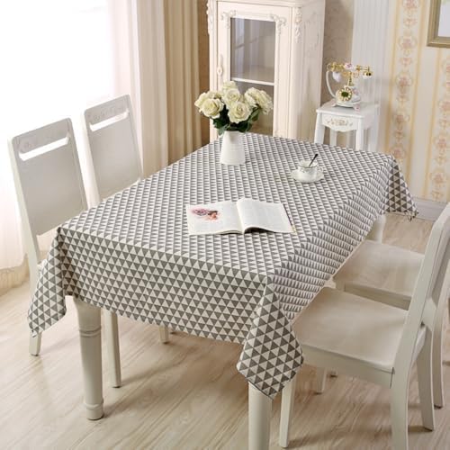 Stain-Resistant Triangle Print Linen Tablecloth, Farmhouse Table Cloth
