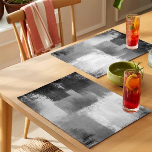 Gray Color Block Placemats Set of 8 Abstract Shabby 13x19 Inch