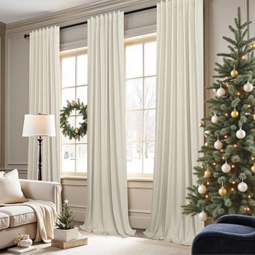 Thick Linen Blackout Curtains 104 Inches Long 2 Panel Set Custom