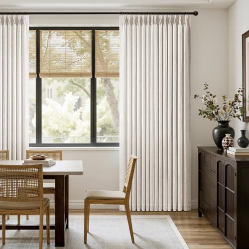 Linen Blend Pinch Pleat Light Filtering Curtains, Semi Sheer Textured