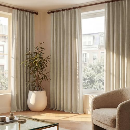 NICETOWN Farmhouse Linen Textured 100% Blackout Beige Curtains, Rustic