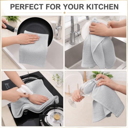 Mordimy 100% Cotton Waffle Weave Kitchen Towels 4-Pack, Gray