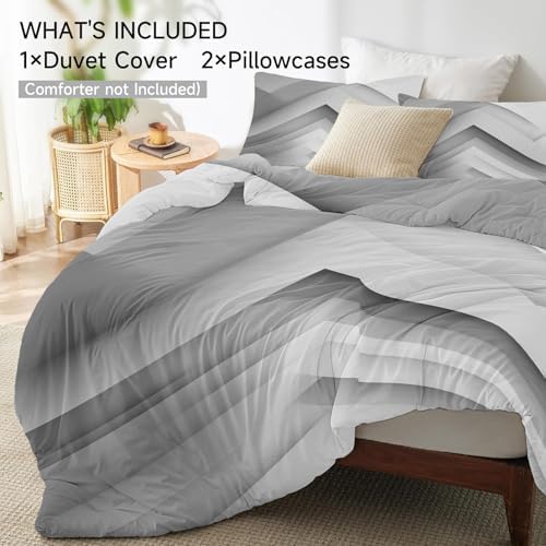 Abstract Geometric Duvet Cover Queen Size, Gray White Patterned