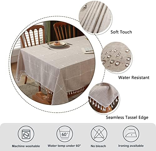 Laolitou Waterproof Tablecloth Burlap Linen with Tassel - Heavy Duty