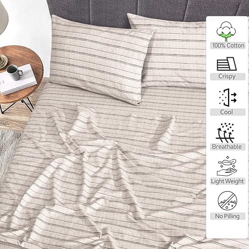 RUVANTI 100% Cotton Full Sheets, Percale Weave Full Size Set, Brown