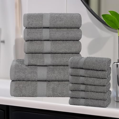 SUPERIOR 12-Piece Cotton Assorted Towel Set, Includes 6 Face Towel, 4