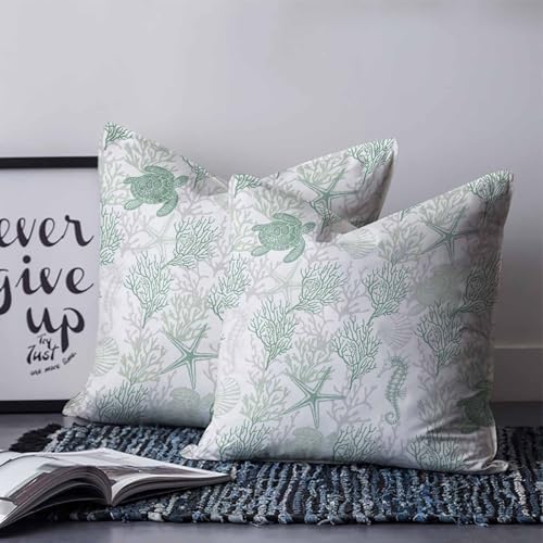 20x20 Pillow Covers Set of 2, Green Coastal Throw Pillow Covers