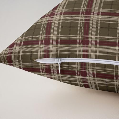 Feelyou Olive Burgundy Tartan Throw Pillow Covers Set of 2 American