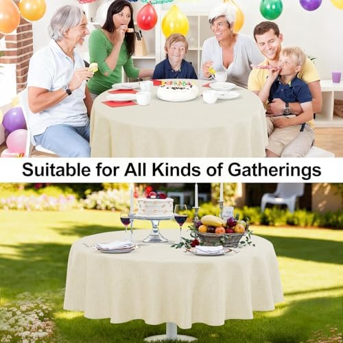 JIUZHEN Round Table Cloth Faux Linen Farmhouse Tablecloth Wrinkle and