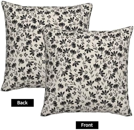 Black Cream Floral Throw Pillow Covers Vintage Rustic Old Style Square