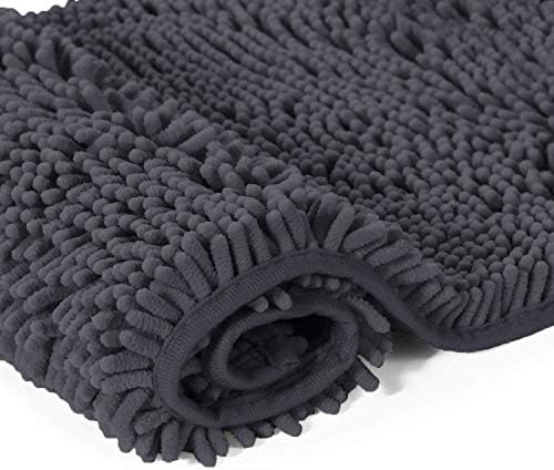 LuxUrux Charcoal Chic Bath Set: Plush Chenille Mat Set + Modern