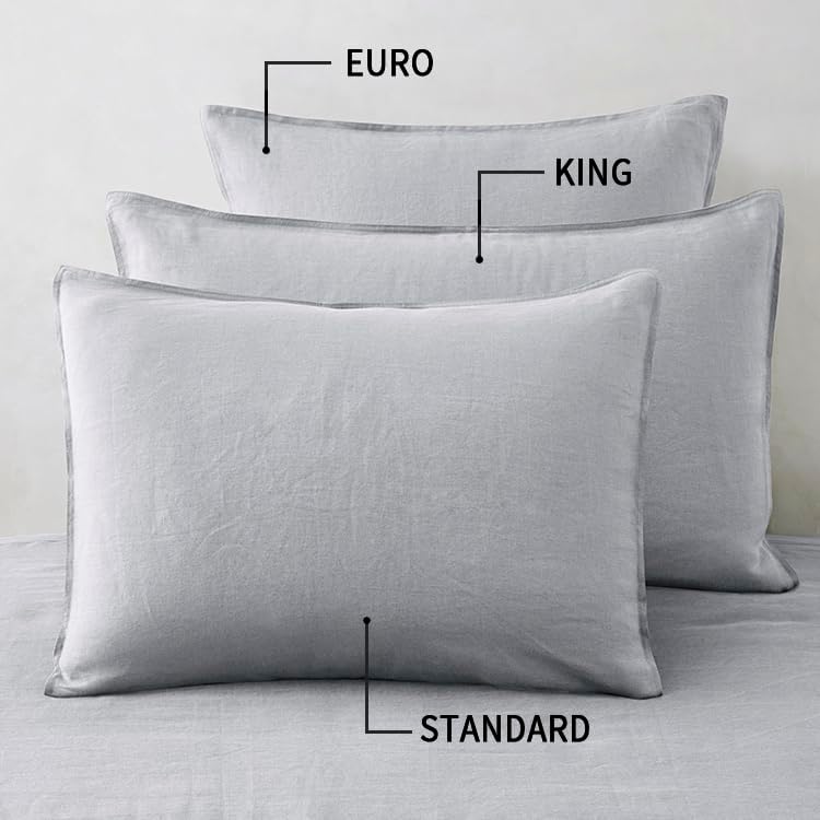 ATLINIA 100% Linen Pillow Shams Standard Size Light Grey Linen Pillow