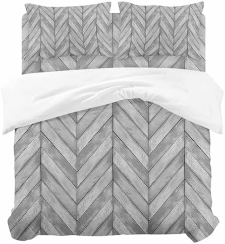 Gray Wood Grain Duvet Cover Set, Retro Minimalist Geometric Art Soft