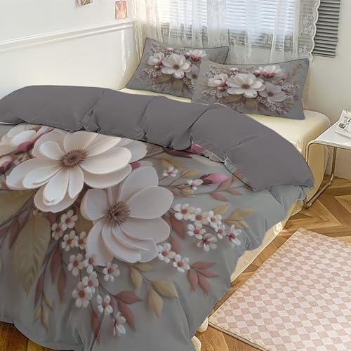 3D Minimalist Plant Relief Duvet Cover King 3Pcs, Breathable