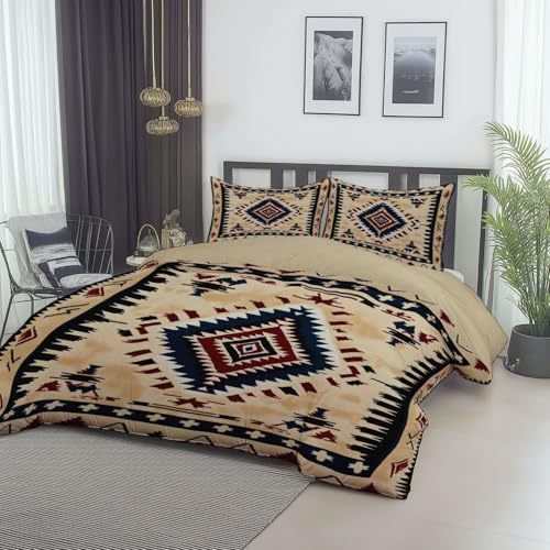 Duvet Cover Set, Pattern with Traditional Geometry, Decorative 3 Piece