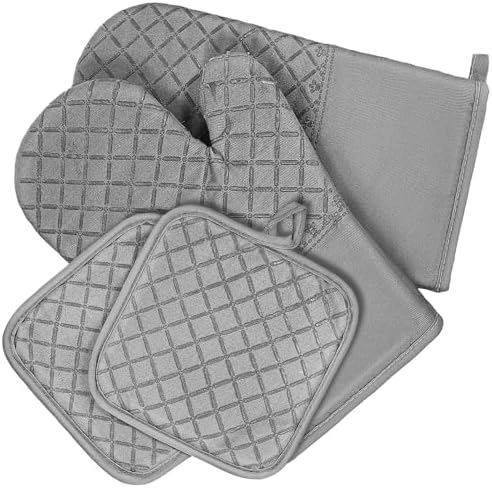 Cooking Gloves Set Cotton Silicone Grip for Baking and Oven Use
