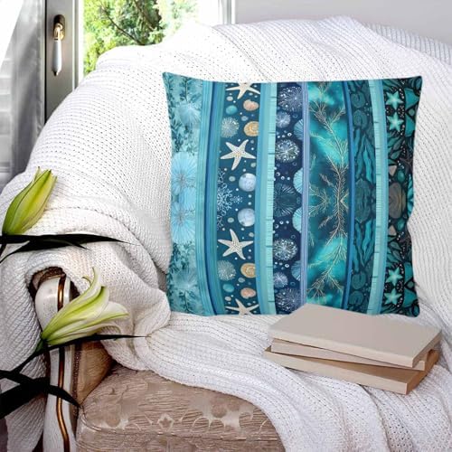 Teal Blue Starfish Coastal Pillow Covers 20x20 Set of 2, Nautical