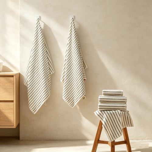 Black Striped Bath Towels Set Cotton for Bathroom Shower Decor 6 PCS