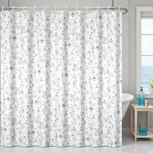 Leowefowa Neutral Floral Shower Curtain 72x72 Inch, Beige Gray