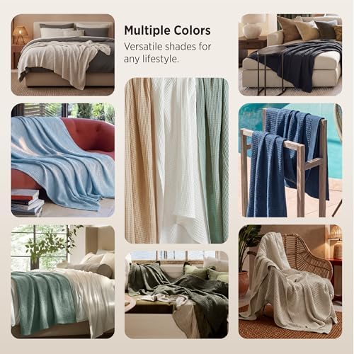Bedsure 100% Cotton Blanket, Waffle Weave, Full Size, White, 80"x90"