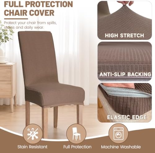 Dining Chair Covers Set of 6, Khaki Chair Slipcovers Washable