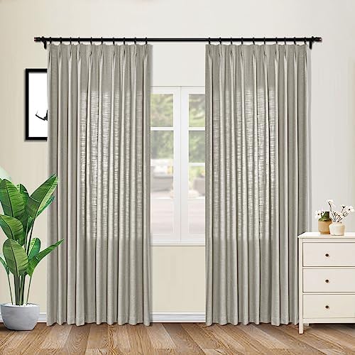 cololeaf Linen Curtains 52" W x 108" L Extra Long Pinch Pleated