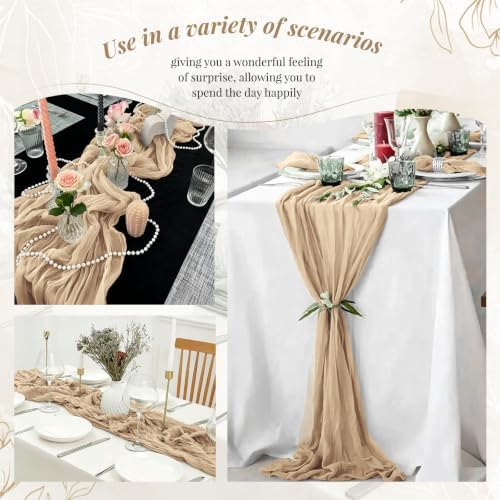 10 Pack Beige Cheesecloth Table Runner 17x108 Inch Boho Wedding Decor