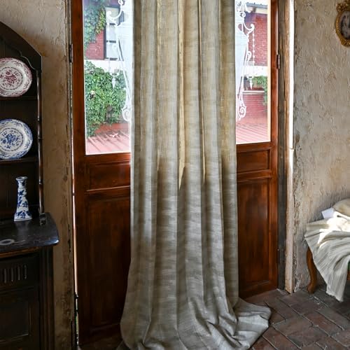 Taupe Geometric Pattern Curtains 96 Inch Farmhouse Curtain Back Tab