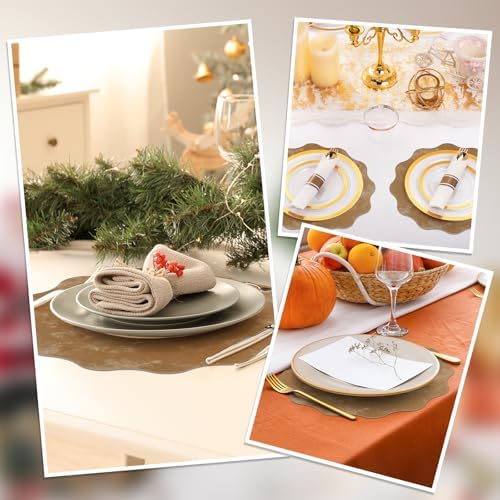 comfoyar Faux Leather Flower Shaped Placemats Set of 6, 13.5 Inch Heat