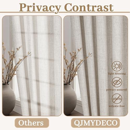 Semi Sheer Curtains 108 Inches Long for Living Room, Luxury Linen