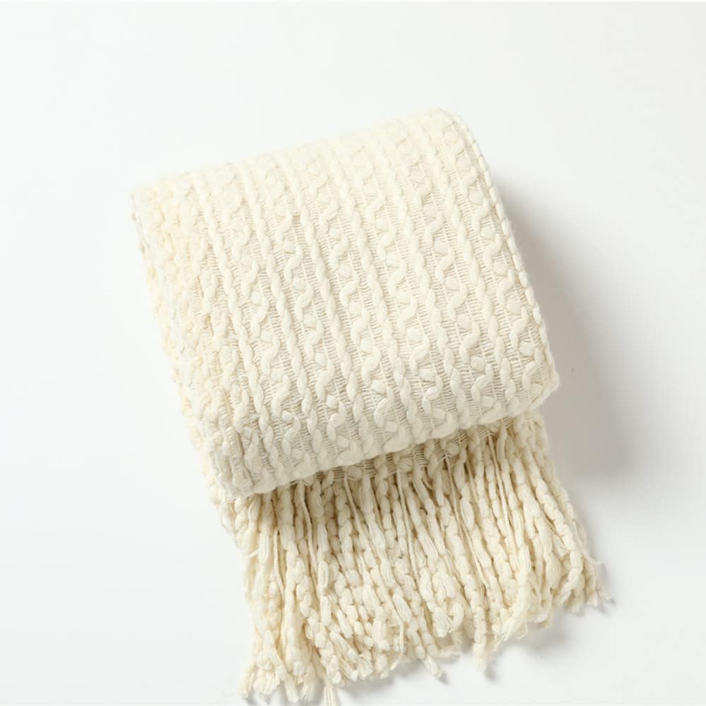 Knitted Throw Blanket for Couch Home Decorative Blankets with Tassel
