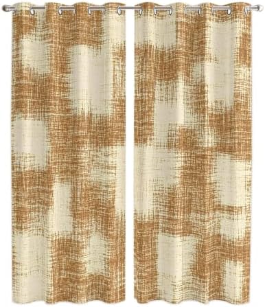 Brown Patchwork Window Curtains Panels with Silver Grommet,Farmhouse