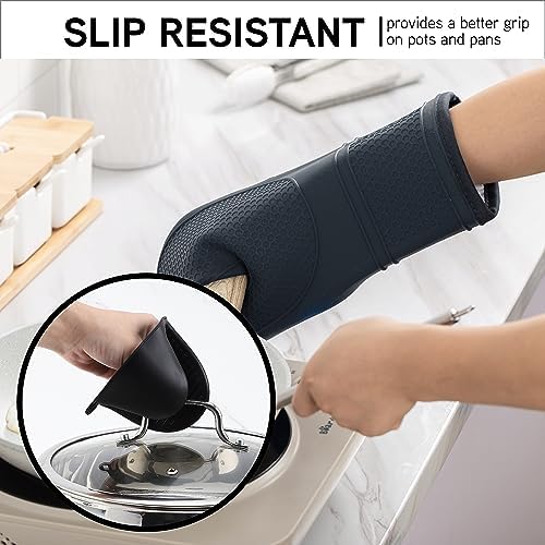 COOK WITH COLOR Silicone Oven Mitts- Heat Resistant Gloves with Soft